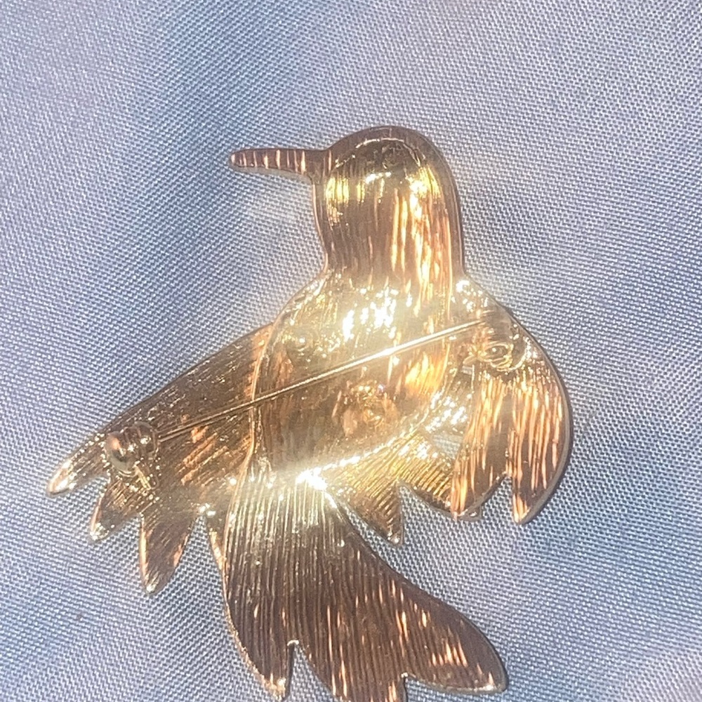 Colorful Enamel Parrot Brooch - Green, Teal & Gold - Picture 3 of 3